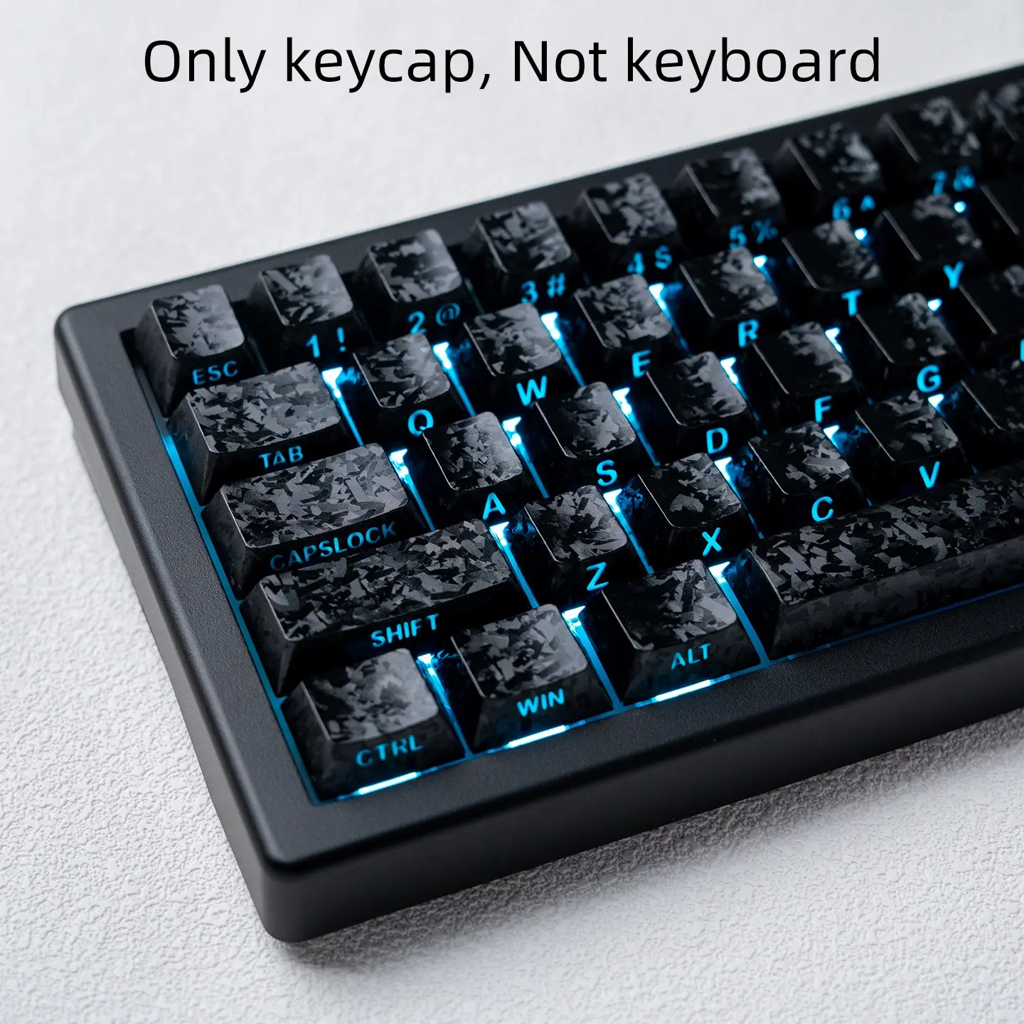 Carbon fiber patterned keycaps, Gaming keyboard accessories, forging carbon texture, Side-engraved characters with light transmission, cherry height, PBT+PC, compatible with 6.25U space bar 61 63 64 68 75, RGB Backlight