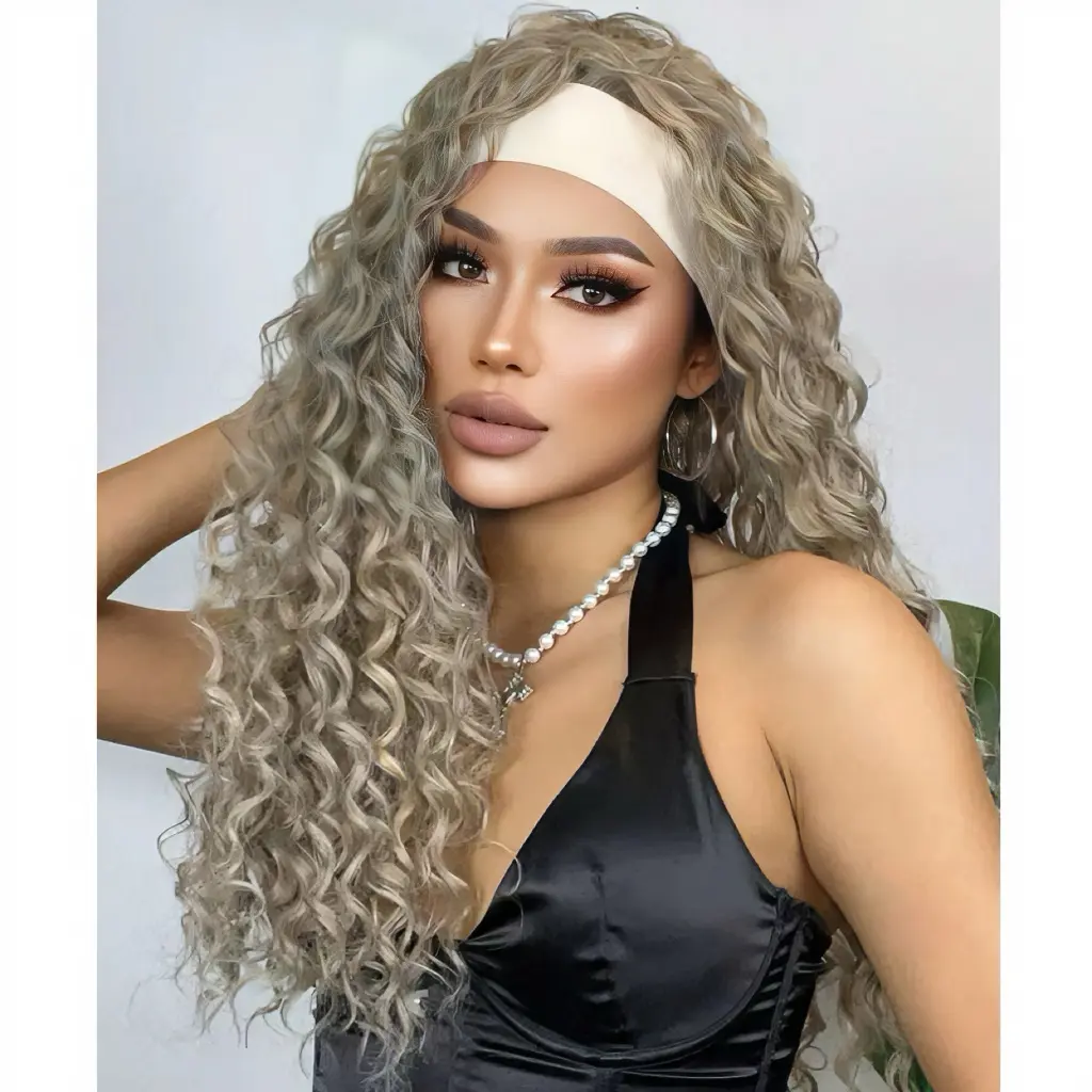 MAISAHNG 26inch Curly Hair Wig with Hairband for Women Synthetic Long Wavy Gray Wig for Stylish Natural Look Full Head CoverageColorcougar  beauty  wigs hair  topper Hair Replacement Wigs glueless wigs