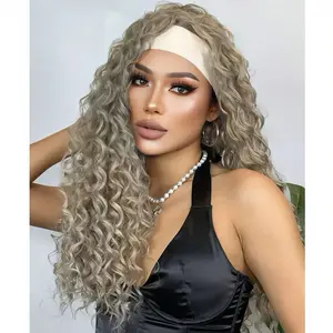 HAIRCUBE 26inch Curly Hair Wig with Hairband for Women Synthetic Long Wavy Gray Wig for Stylish Natural Look Full Head CoverageColorcougar  beauty  wigs hair  topper Hair Replacement Wigs