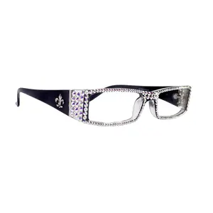 NY Fifth Avenue Fleur De Lis Women's Reading Glasses AB Aurora Borealis Genuine European Crystals Clear Vision Black Frame +1.00 to +4.00 Power
