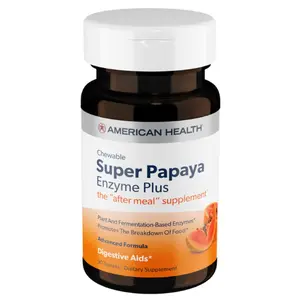 American Health Super Papaya Enzyme Plus Chewable Tablets, Natural Papaya Flavor - Promotes Digestion & Nutrient Absorption, Contains Papain & Other Enzymes - 90 Count, 30 Total Servings