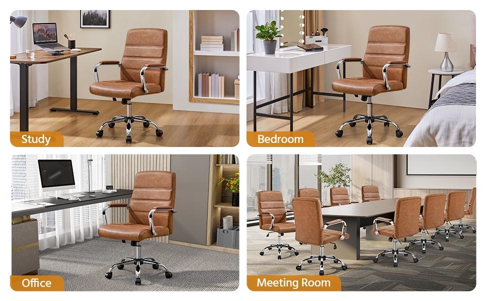 Yaheetech Office Chair Mid-Back Swivel Desk Chair with Arms PU Leather Height Adjustable Office Executive Chair