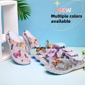 Butterfly Print Women's Clogs Mules, Breathable Slip On Casual  for Teen Girls, Under $6 Summer Beach Garden Slides Cute Pattern EVA Super Soft Cloud nurse shoes party comfortable heel