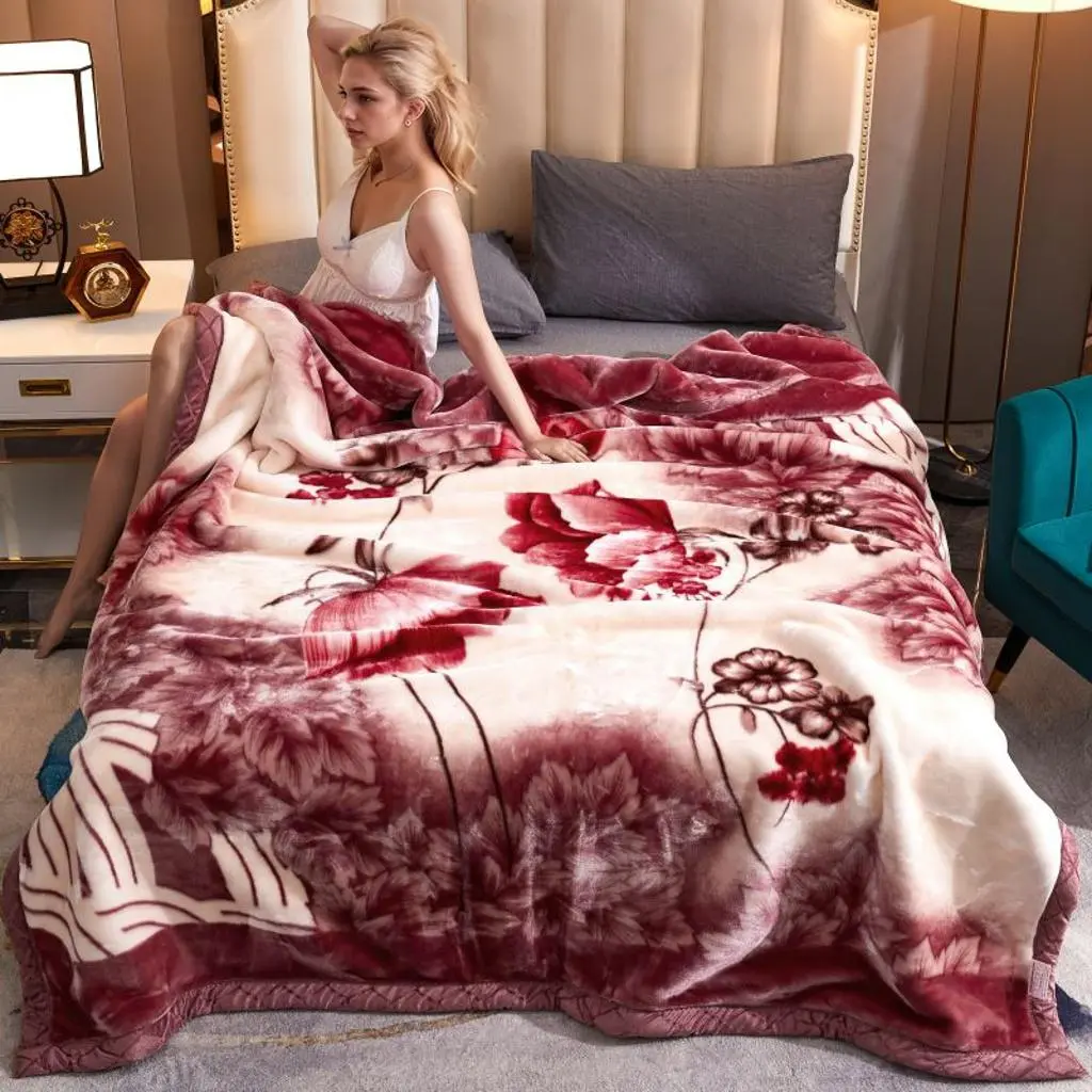Flower Print Double Flannel Blanket, Floral Print Blanket, 1 Count Soft Comfortable Warm Throw, Air-conditioned Room Blanket, Winter Warm Nap Blanket for Home & Office, Thick Warm Blanket, Soft Cozy Blanket, Printed Blanket, Soft Comfy Blanket