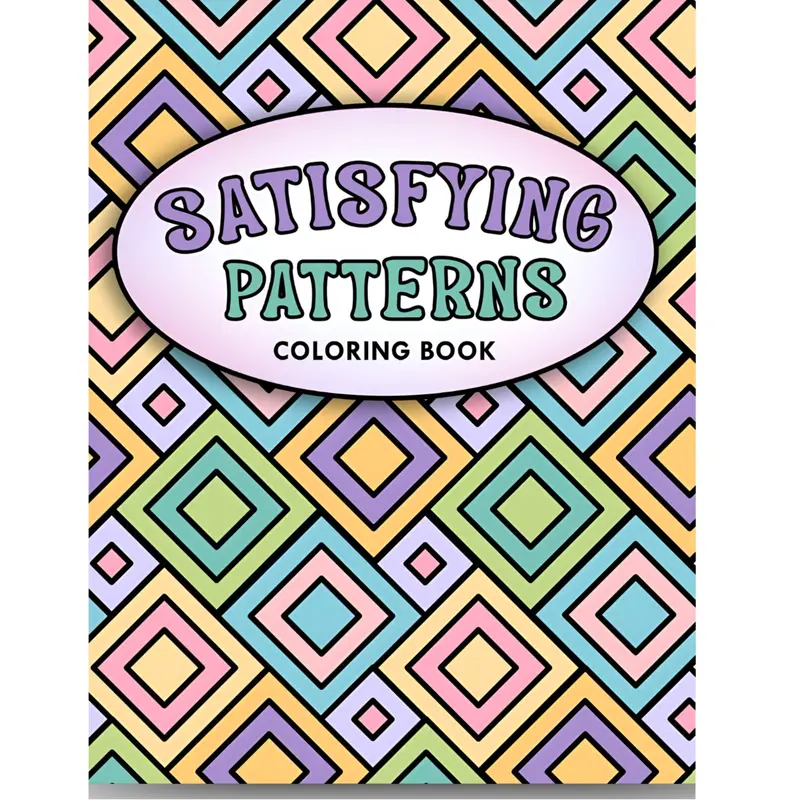 Children's English Coloring Book - 8.5 x 11 Inches, 50 Unique Designs, Bold and Clean Lines, Satisfying Patterns, Cute Geometric Illustrations, Stress Relief, Art Markers Compatible, Unisex Art Supplies, Boost Confidence, Glossy Cover