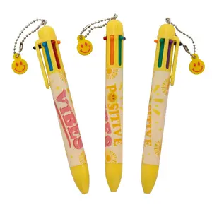 5 1/2" Positive Vibes Shuttle Pens with Smile Face Charm - 12 Pc.