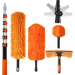30ft High Reach Duster Kit with Extendable Pole (5-24ft),High Ceiling Duster Kit Includes-Ceiling Fan  Cleaner, Cobweb Remover, Bendable Duster, Microfiber Glass  &  & Swivel