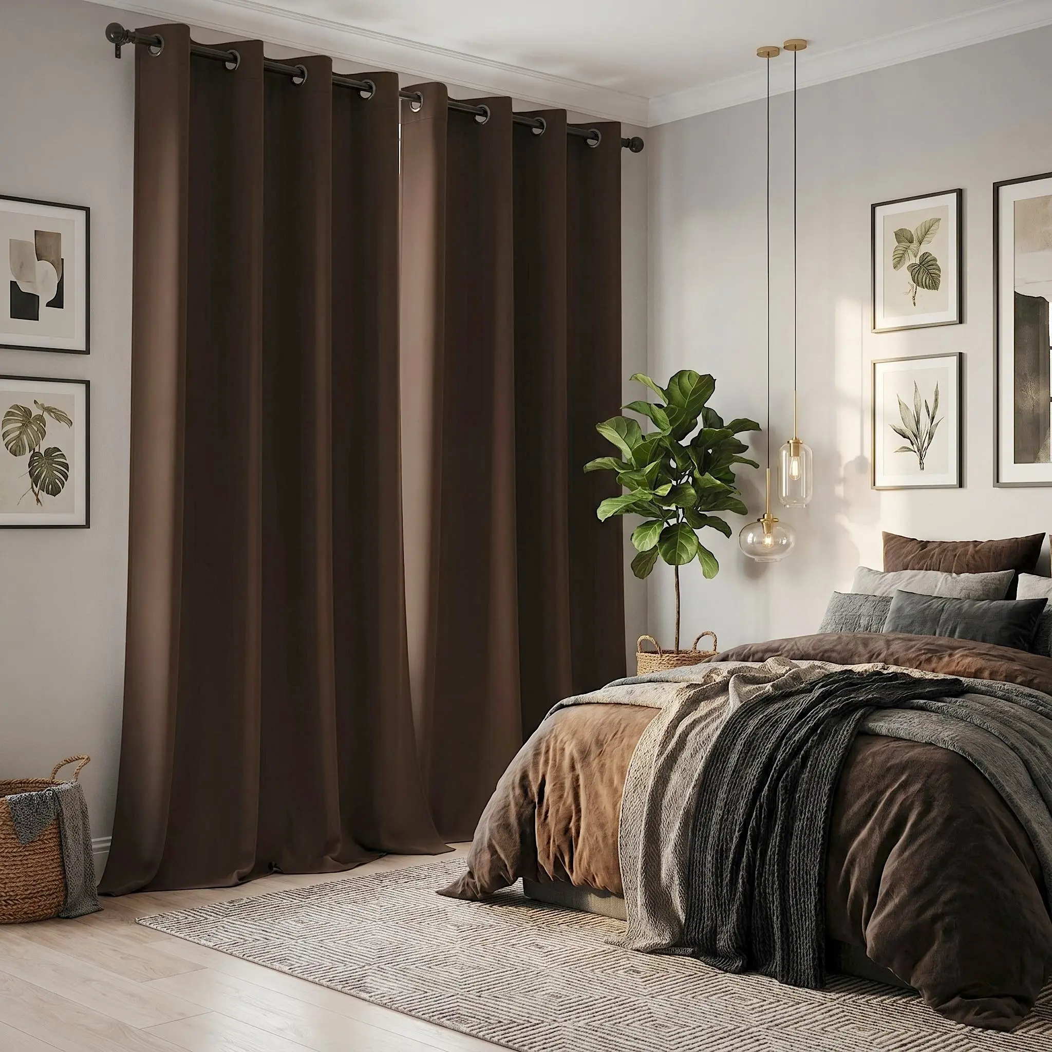 2 Pcs 52x84 In Solid Flat-Weave Blackout Grommet Curtains - Easy-Install, Light-Blocking, UV-Protective No-Drill Drapes for Bedroom, Living Room Decor, Cool/Warm Hold Room Darkening Curtains (QF222), Blackout Curtains