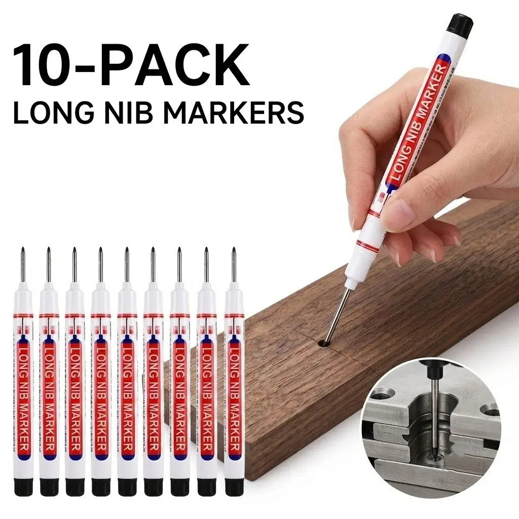 10 markers  Water Permanent Markers with Quick Drying Inks for Multipurpose Use on Multiple Surfaces Permanent Marker for Outdoor Waterproof Long Head Deep Hole Pens long reach marker long nib marker construction