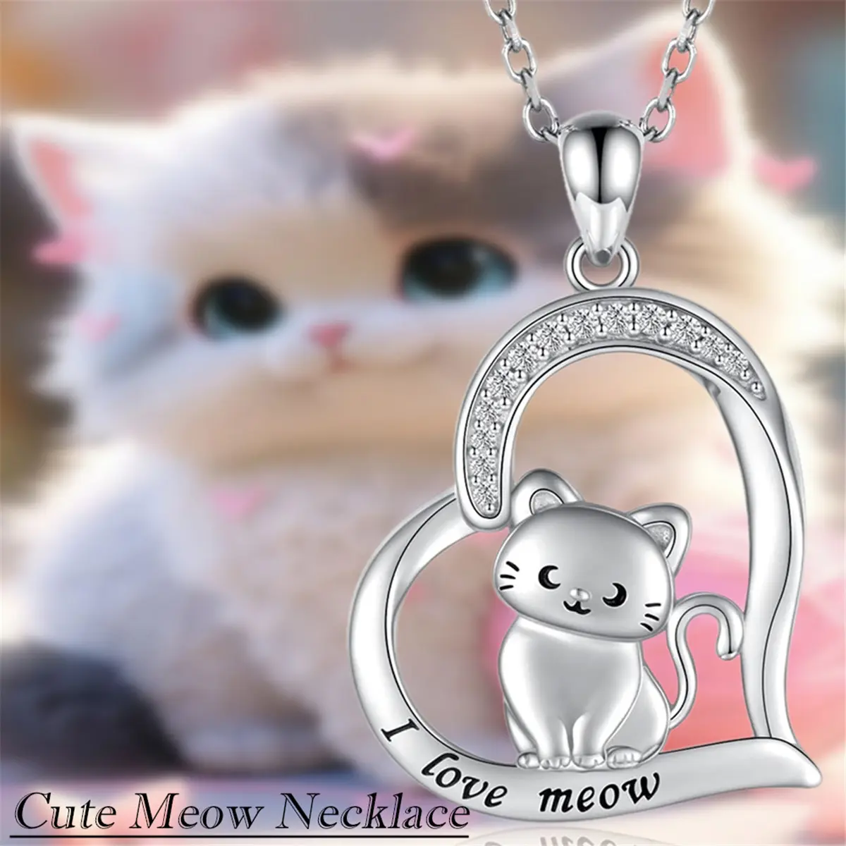 Heart-Shaped Cat Necklace with Crescent Eye Pendant, Daily Animal Jewellery for Women, Unique Birthday Gift for Cat Lovers, Casual, Female