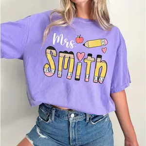 Comfort colors Custom Teacher Shirt, Back To School Shirt, Teacher Name Shirt, Pencil Doodle Name Monogram Shirt, New Teacher Gift, Back To School Outfit