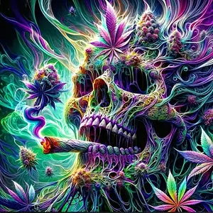 Skull & Marijuana Pattern DIY Diamond Arts Colorful Painting Kit without Frame, DIY 5D Diamond Arts Colorful Painting for Bedroom Home Wall Decor, Diamond Painting Kits