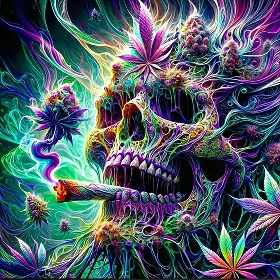 Skull & Marijuana Pattern Design DIY Diamond Arts Colorful Painting Kit without Frame, DIY 5D Diamond Arts Colorful Painting for Bedroom Home Wall Decor, Diamond Painting Kits, Diy Craft Supplies