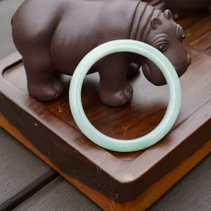 23005-L Certified Untreated Grade A Jade Bracelet - Round 56.6mm (Burmese Jadeite Bangle, Icy Light Green)