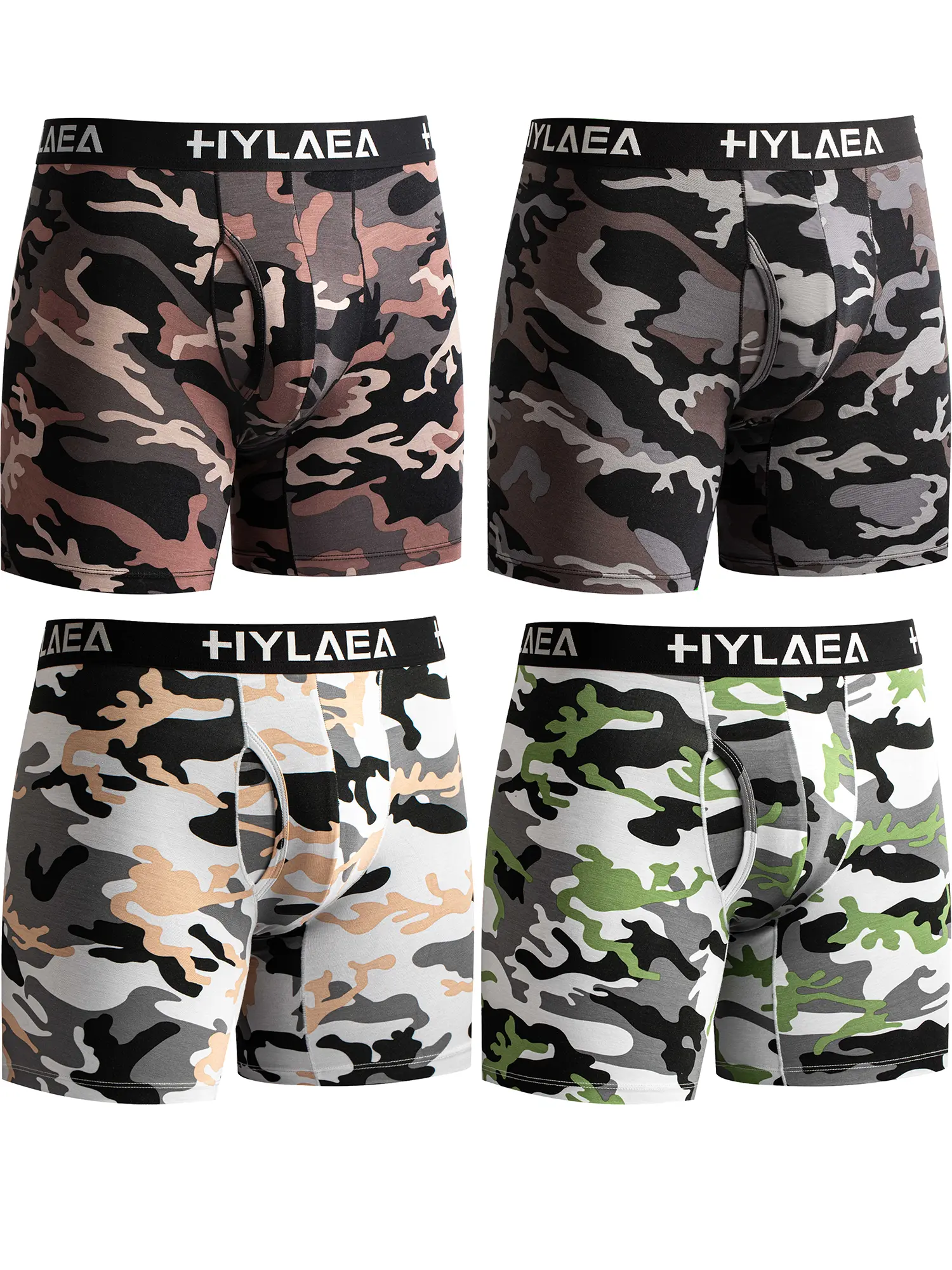 Hylaea Men's Underwear Boxer Bamboo Viscose Boxer Briefs 2 Pack / 4 Pack - Camouflage & Solid Colors | 3D Pouch, Stretchy, Anti-Chafing, Breathable | Gym & Office Casual Style Underwear Cooling Boxer Briefs Comfy Lightweight Underwear Everyday Briefs Soft
