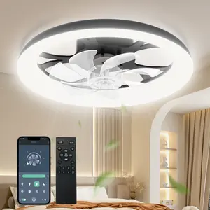 DEMILARE Ceiling Fan with Light, Modern Flush Mount Ceiling Fan, LED Dimmable Fan with Remote and App Control, 6 Speed Reversible Smart Fan, Bedroom Living Room Kitchen Fan, Quiet Energy Efficient, Easy Install, SummerVibes