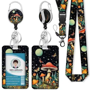 Lanyards for Id Badges, Cute Badge Holder with Retractable Reel Clip, Mushroom Work Name Tag Breakaway Lanyard Vertical ID Card Protector Case for Women Nurse Nursing Doctor Teacher Student