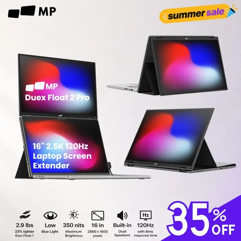 Mobile Pixels Duex Float 2 Pro 16" 2.5K 120Hz Portable Monitor, Laptop Screen Extender with Magnetic Built-in Kickstand, High-Resolution Display, USB C/HDMI Plug & Play for Mac/Windows/Switch Workfromhome