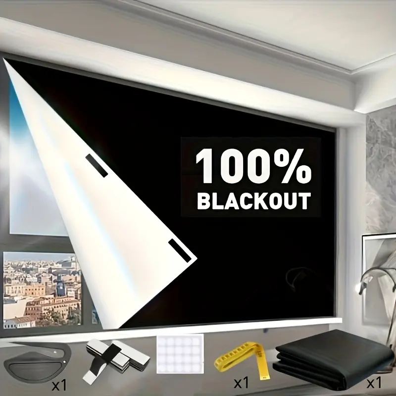 1pc 100% Blackout Curtain Fabric, Blackout Bedroom Curtains - Self-Adhesive, Thermal Insulated Window Shades, Blackout Window Cover for UV Protection, Privacy & Light Blocking, Portable for Travel, Easy Install & Trimmable for Bedroom Decor