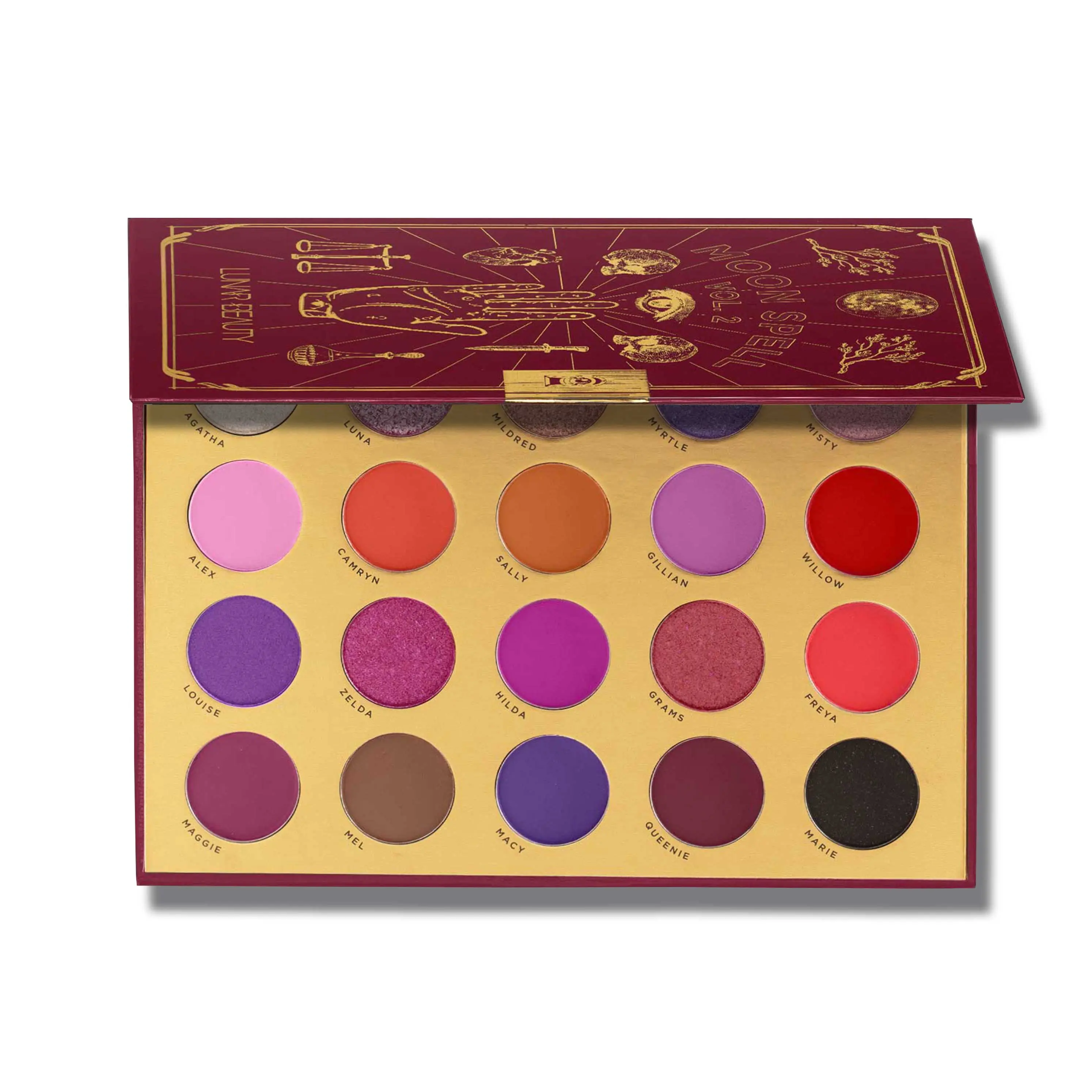 Lunar Beauty, Inc. Moon Spell Vol. 2 Cosmetic Eyeshadow Palette - 20-Shade Colored Palette for Gothic Makeup, Featuring Deep Burgundies & Gorgeous Plums (Beauty & Personal Care)