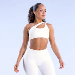 Df~ Impact Asymmetric Sports Bra - Seamless Design, Strappy Back, High Stretch Durable Fabric, Removable Bra Pads, Medium Support