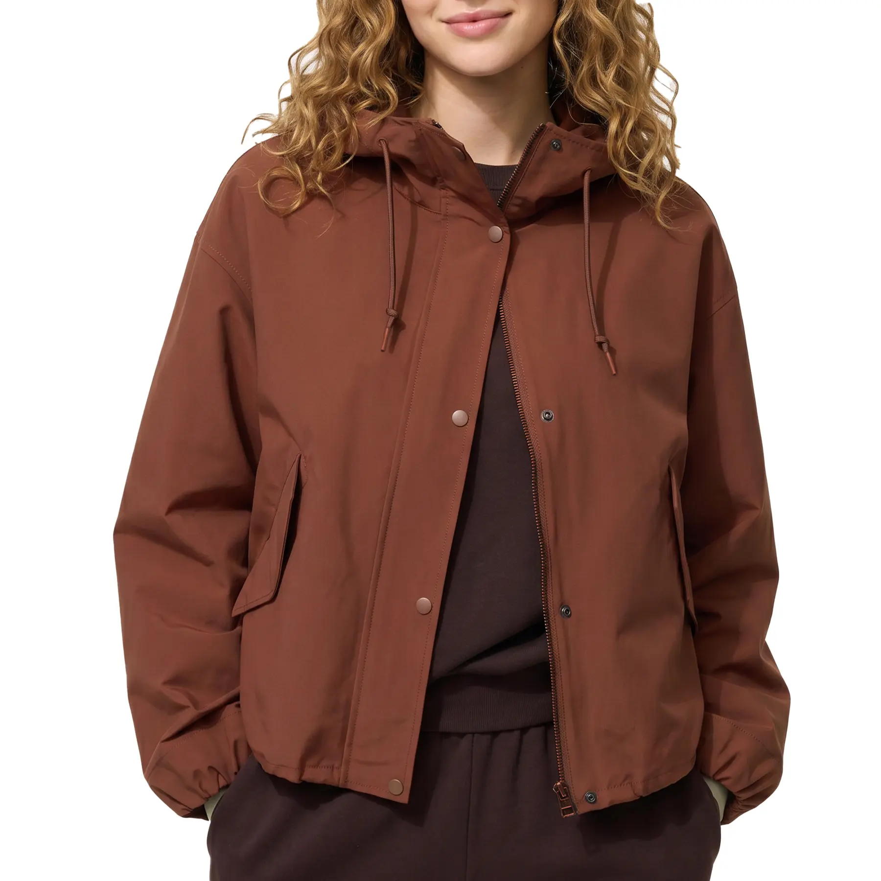 Songling Women's Zip-Up Short Waterproof Hooded Parka - Windbreaker for Outdoor Hiking, Includes Matching Leggings, Tops, Cropped Tracksuit Bottoms, Adjustable, Minimalist, Long Sleeve, Day, Basic, Comfortable, Raincoat, Cotton