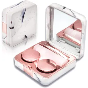 Contact Lens Case, Portable Cute Eye Contacts Colored Lenses Applicator Remover Tool Kit with Mirror Solution Bottle for Travel Daily Outdoor (Square, Rose Gold) springtok