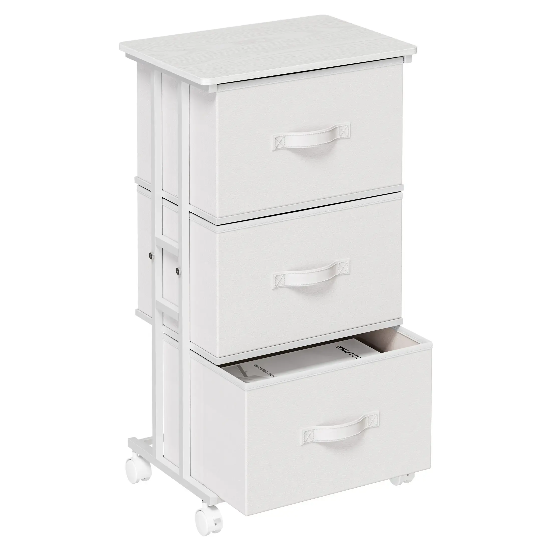3-Drawer Rolling Bedroom Dresser - Sturdy Steel Frame Furniture Storage with Removable Drawers, Modern Home Storage Cabinet Organizer for Bedroom, Living Room, Multi Drawer Organizer, Multifunctional Storage Cabinet