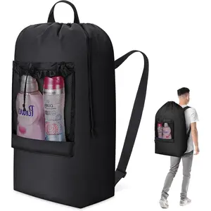 90L Laundry Bag,  Laundry Backpack with  Straps and Mesh Pocket for Laundromat, Heavy Duty Laundry Bag Backpack for Dirty Clothes for College Dorm/Travel/Apartment, Black
