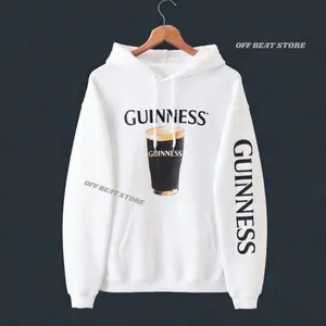 Guinness Hoodie, Sleeve Print Graphic Pullover, Vintage Hoodie, Casual Streetwear Sweatshirt for Men Women