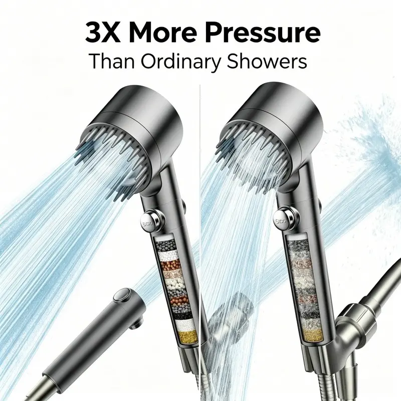 2PACK Filtered Shower Head with Handheld High Pressure 4 Spray Modes Water Softener Filters Beads for Hard Water Removes Chlorine Reduces Dry Itchy Skin Chrome Finish SummerVibes massaging removal massage function pet bathing detachable design enclosure