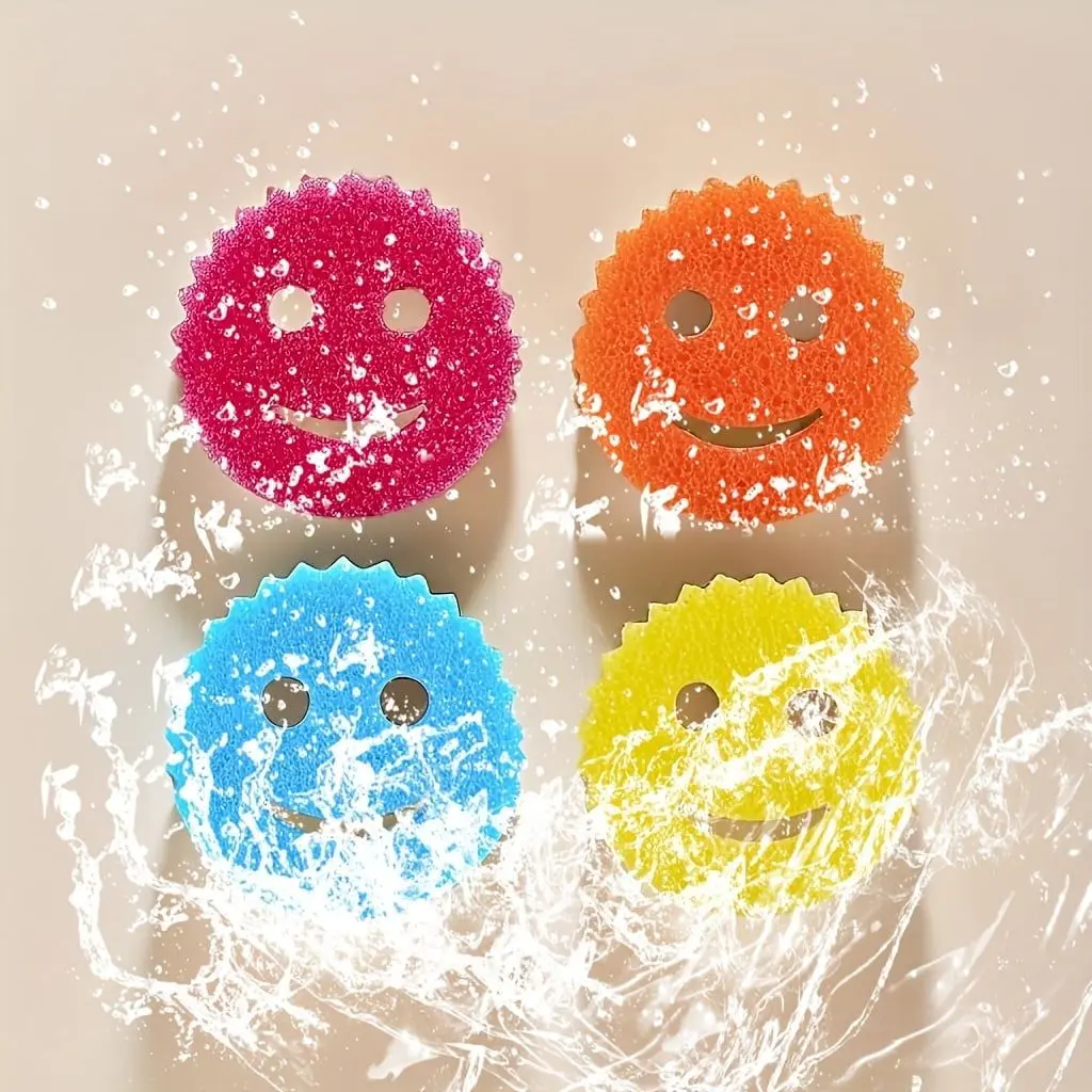 8PCS Thermal Stainless Steel Smiling Face Sponges - Softens in Hot Water, Hardens in Cold Water, for Kitchen Cleaning, Dishwashing