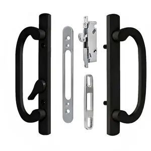 Teilmix Offset Sliding Patio Door Handle Set with Mortise Lockc Fits 1-3/8" to 2" Doors, 3-15/16" H.C., Non-Handed Black