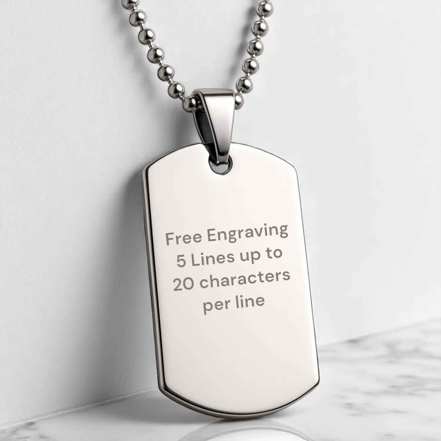 Personalized Stainless Steel Dog tag with 30" bead chain