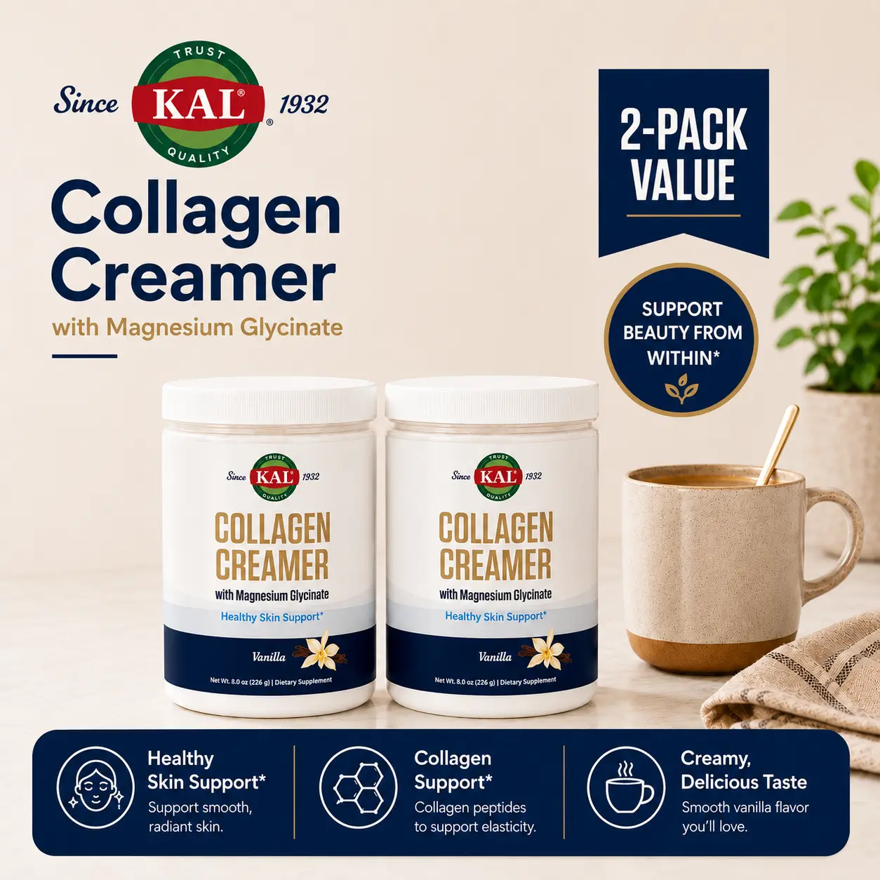 KAL Collagen Creamer Vanilla — Hydrolyzed Collagen + MCT Coffee Creamer — Mom Morning Ritual