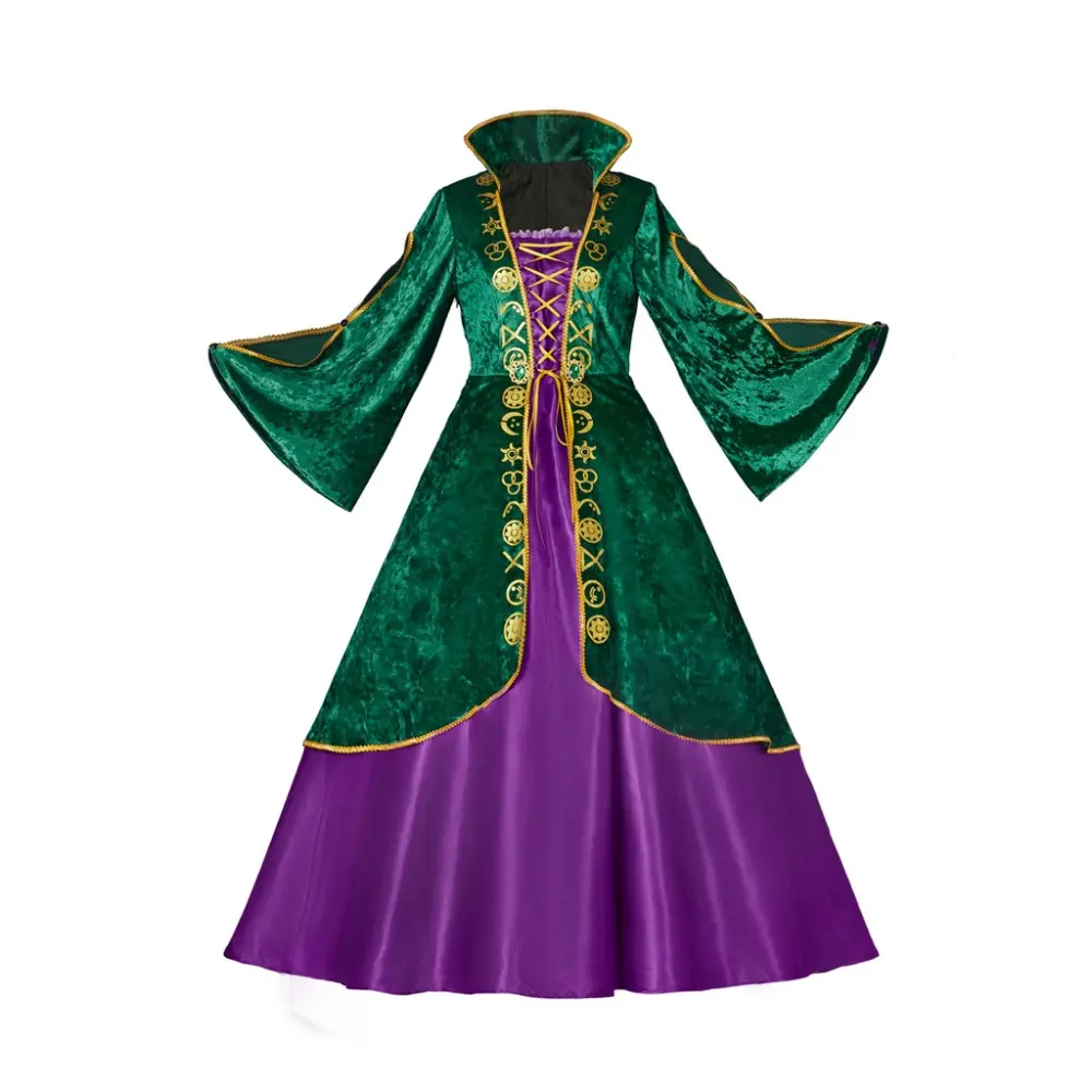 Women's Winifred Witch Costume - Elegant Green Velvet Medieval Dress with Matching Robe for Renaissance Fairs, Elegance, Fabric, Outfits, Clothes, Fantasy, Medieval Gown, Classic Cut, Historical Detail, Women's Clothes, 3Xl, Polyester Clothes