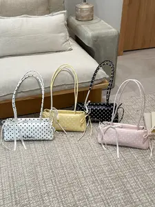 Navy Fufu Polka Dot Bow Satchel Bag, Cute Summer New Design, Sweet Relaxed Style, Daily Shoulder Bag, Fashionable Shoulder Bag, Versatile Shoulder Bags, All Seasons