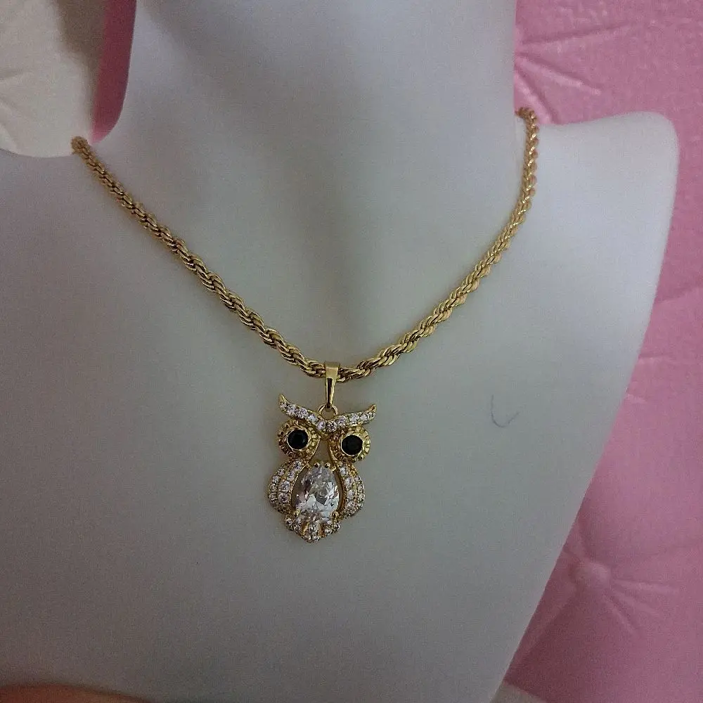 3 mm rope chain 16 with Owl pendant -14 k gold plated