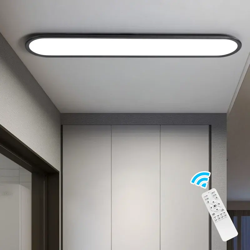 Garwarm LED Flat Panel Long Ceiling Light Fixture for Shop Lighting, 47.24" High Brightness Linear LED Ceiling Lamp, 51W Dimmable Low Profile Flush Mount Ceiling Light for Laundry Kitchen Office, Black