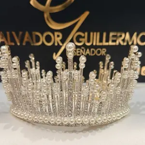 Salvador Guillermo Corona con Perlas Elegante Tiara de Perlas y Cristales para Eventos Especiales
