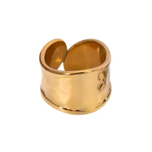Thick Hammered Chunky Cuff Ring - Stainless Steel