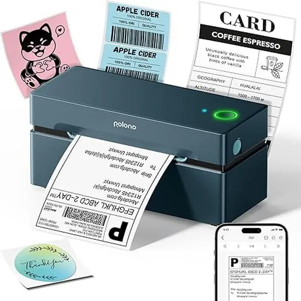 POLONO PL80E Monochrome Thermal Shipping Label Printer - 203 DPI High Resolution, Bluetooth Printing, USB Connectivity, Fast Printing, Label Rolls Included, Reliable Support, Compatible with iOS, Android, Windows, Mac, Ideal for Small Businesses, Shipping