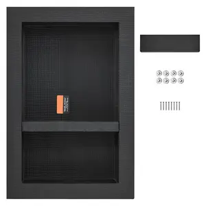 Shower Niche Ready for Tile 16" x 24", Double Shelf Organizer, Square Corners Wall-inserted Niche Recessed, Sealed Protection Modern Soap Storage Niche for Shower Bathroom, Black