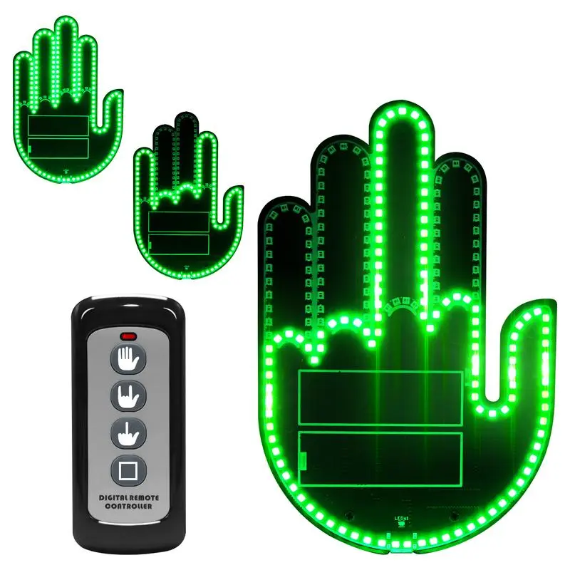 Hand Gesture LED Car Lights - Upgraded Green Waterproof Front & Rear Window Signs with Remote Control, Bright Car Accessories, Trinkets, Welcome Lights Neon Spots & Bars for Men