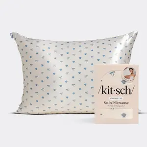 Satin Pillowcase in Pearlized Cream & Coastal Blue Print