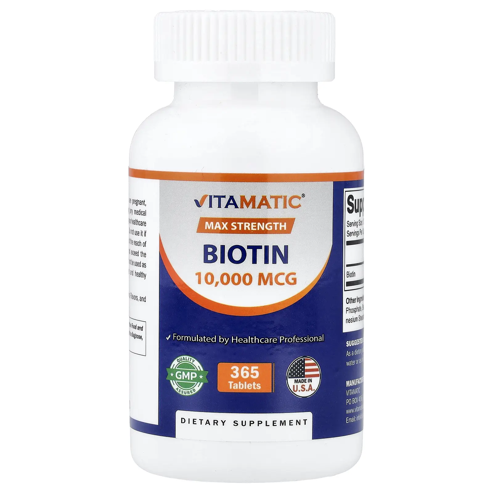 Vitamatic Biotin, Max Strength, 10,000 mcg, 365 Tablets