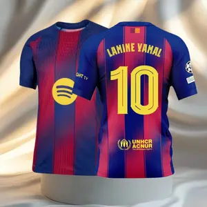 10# Lamine Yamal 25 26 Home Short Sleeve Soccer Jersey Fans Version Red Blue
