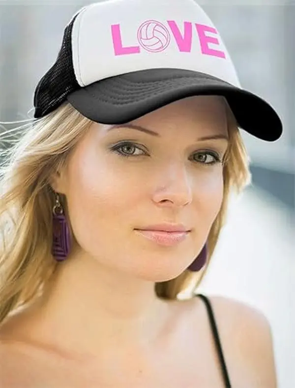 Tstars Love Volleyball Trucker Hat Mesh Cap for Fans and Players Black and White Design Summer Style