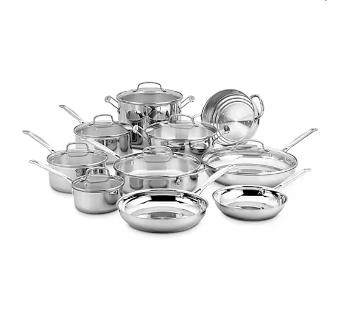 Cuisinart Chef's Stainless Steel 17-Pc Cookware Set, Pots and Pans, Nonstick Skillets, Saucepan, Stockpot, Kitchen Cooking Set, Home Cookware