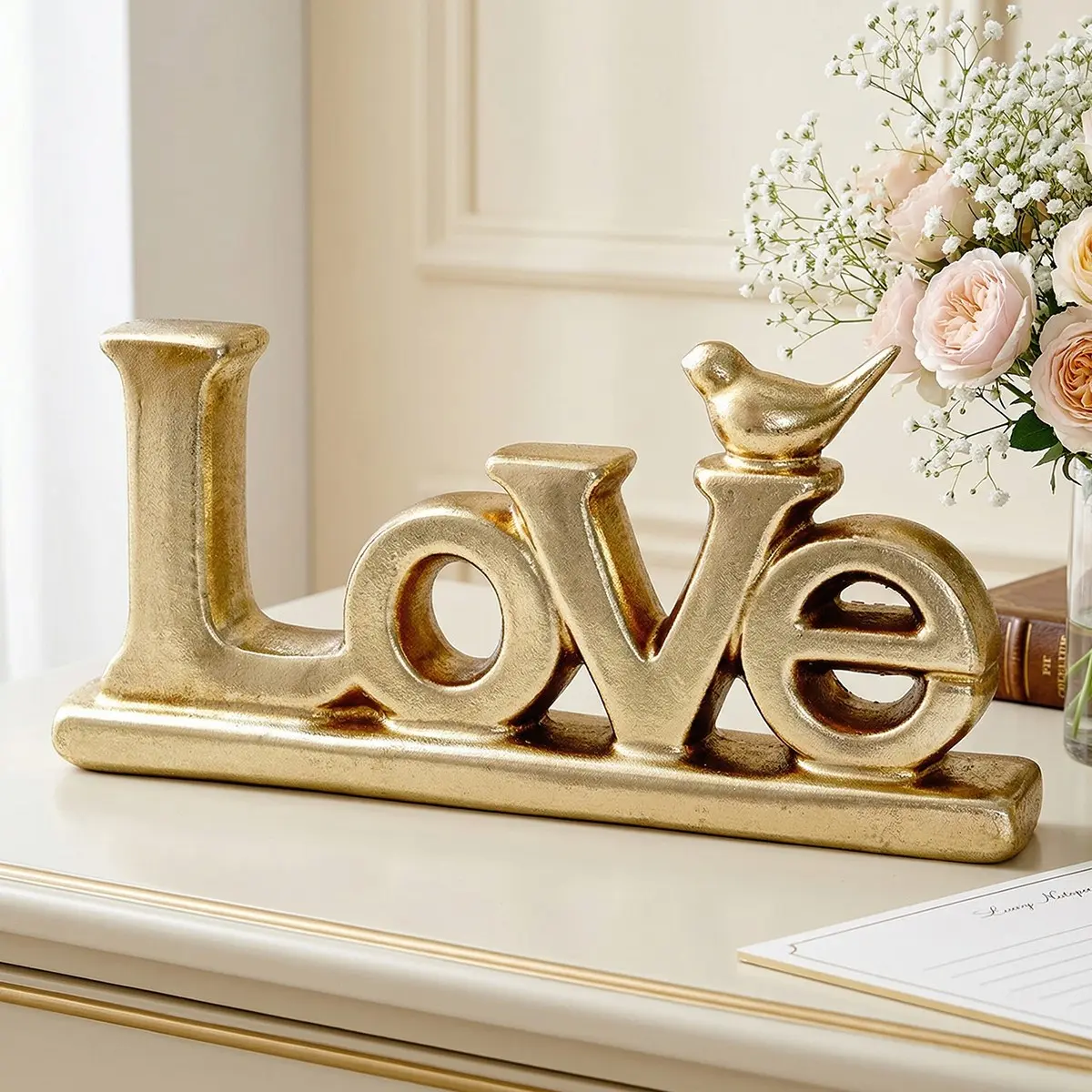 European Vintage Resin Love Letter Ornament, Silver Color, Desktop Decor, Home Decor, Valentine's Day Wedding Festival Gift